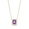 Thumbnail Image 1 of Princess-Cut Amethyst and 1/10 CT. T.W. Diamond Open Halo Pendant in 10K  Gold