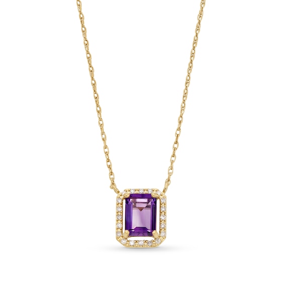 Princess-Cut Amethyst and 1/10 CT. T.w. Diamond Open Halo Pendant in 10K Gold