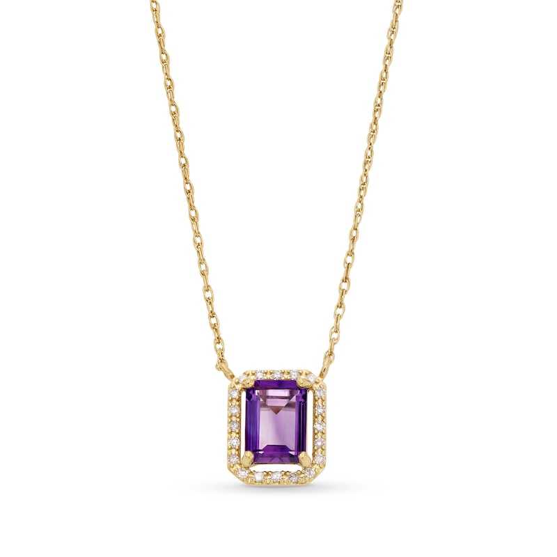 Main Image 1 of Princess-Cut Amethyst and 1/10 CT. T.W. Diamond Open Halo Pendant in 10K  Gold