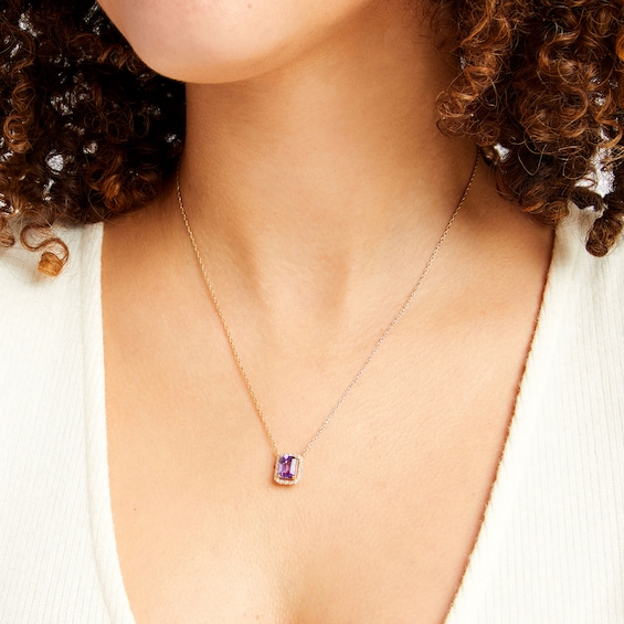 Princess-Cut Amethyst and 1/10 CT. T.w. Diamond Open Halo Pendant in 10K Gold