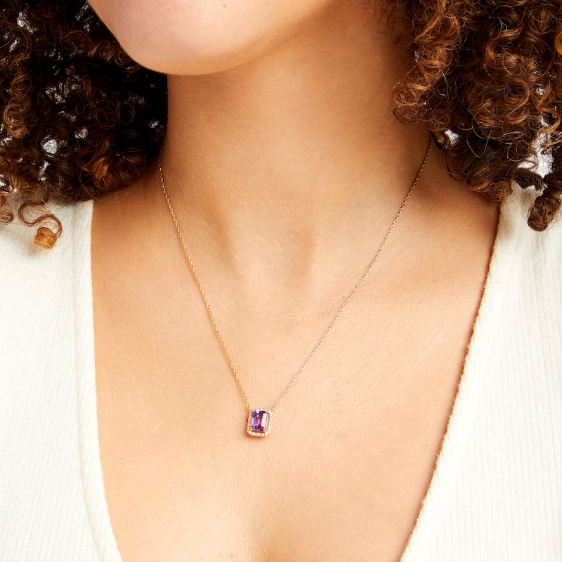 Main Image 2 of Princess-Cut Amethyst and 1/10 CT. T.W. Diamond Open Halo Pendant in 10K  Gold