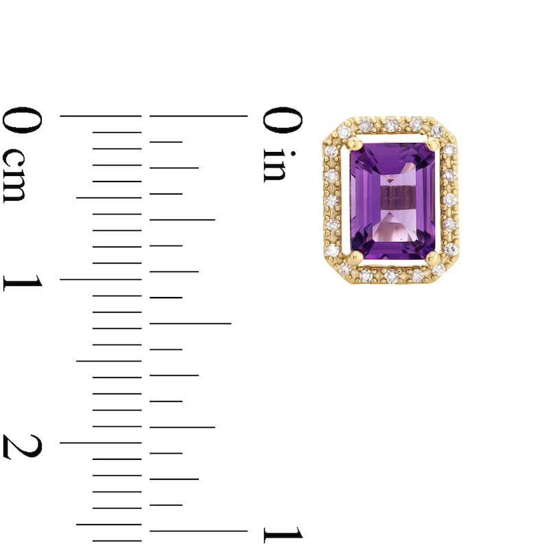 Main Image 3 of Princess-Cut Amethyst and 1/10 CT. T.W. Diamond Open Halo Stud Earrings in 10K  Gold