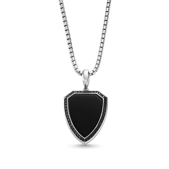 Vera Wang Men Black Onyx and 1/4 CT. T.w. Black Diamond Shield Pendant in Sterling Silver - 22"