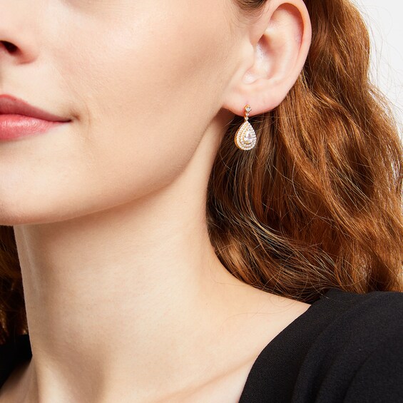1-1/2 CT. T.w. Lab-Grown Diamond Pear-Framed Drop Earrings in 10K Gold (F/Si2)