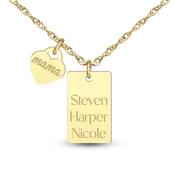 Engravable Dog Tag with Heart-Shaped Charm Pendant (5 Lines)