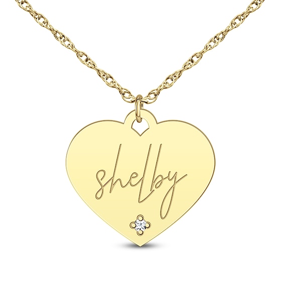 Diamond Accent Engravable Heart-Shaped Disc Pendant (1 Line)