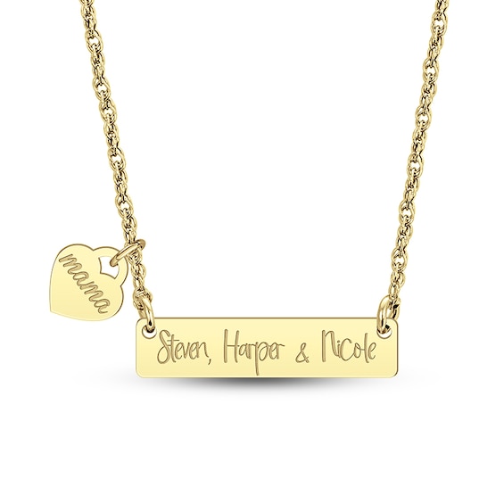 Engravable Bar Necklace with Heart-Shaped Charm (2 Lines)