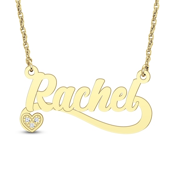 Diamond Accent Script Name with Heart and Ribbon Necklace (1 Line)