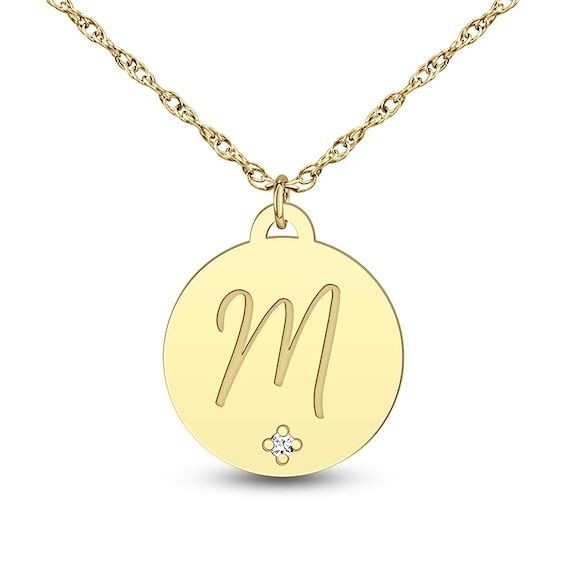 15.0mm Diamond Accent Engravable Initial Disc Pendant (1 Initial)