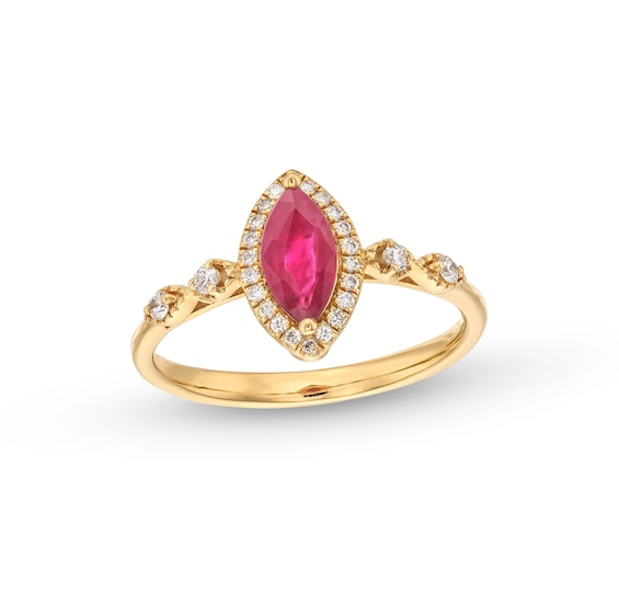 Marquise-Cut Rhodolite Garnet and 1/8 CT. T.w. Diamond Framed Ring in 10K Gold