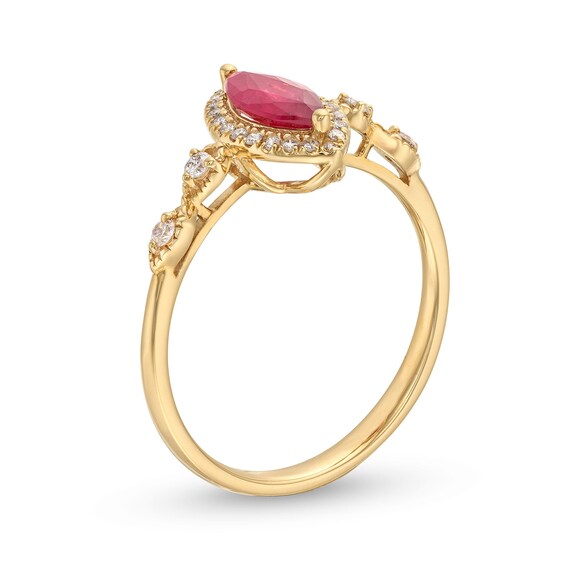 Marquise-Cut Rhodolite Garnet and 1/8 CT. T.w. Diamond Framed Ring in 10K Gold