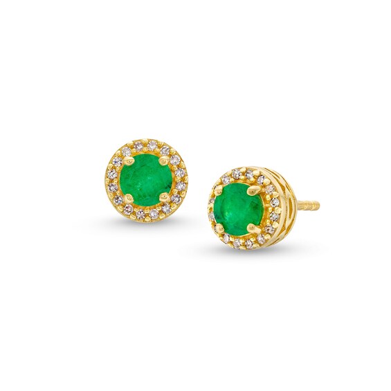 Emerald and 1/10 CT. T.w. Diamond Frame Stud Earrings in 10K Gold