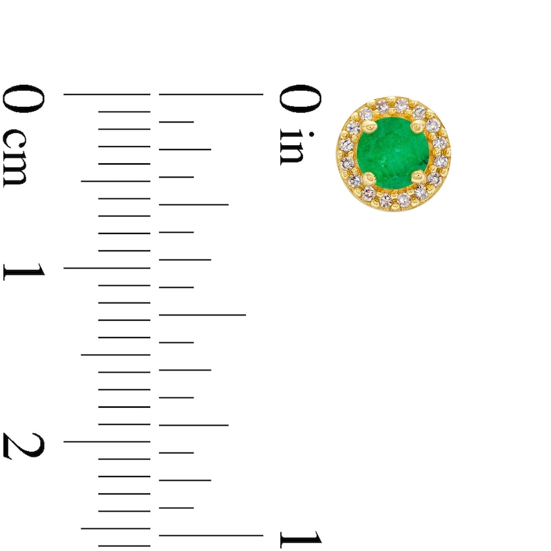Main Image 3 of Emerald and 1/10 CT. T.W. Diamond Frame Stud Earrings in 10K Gold