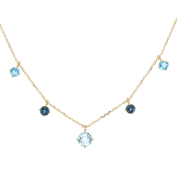 London, Swiss and Sky Blue Topaz Five Stone Station Necklace in 10K Gold