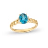 Thumbnail Image 0 of Oval London Blue Topaz and Diamond Accent Collar Curb Chain Shank Ring in 10K Gold