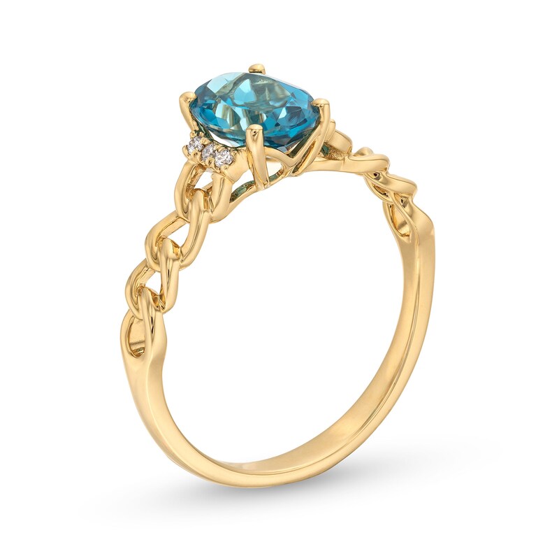 Oval London Blue Topaz and Diamond Accent Collar Curb Chain Shank Ring in 10K Gold