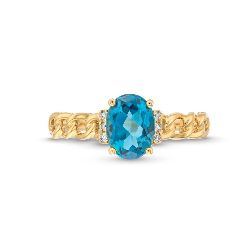 Main Image 4 of Oval London Blue Topaz and Diamond Accent Collar Curb Chain Shank Ring in 10K Gold