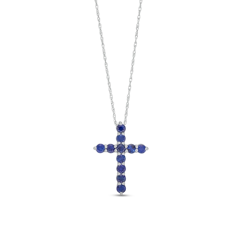 Blue Sapphire Cross Pendant in 10K White Gold