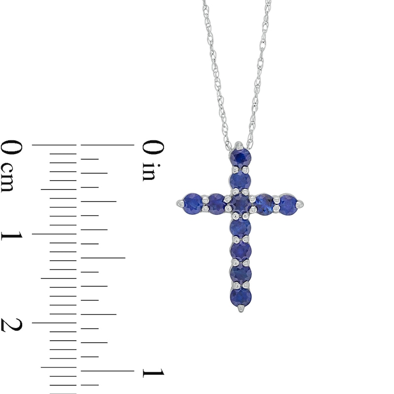 Blue Sapphire Cross Pendant in 10K White Gold