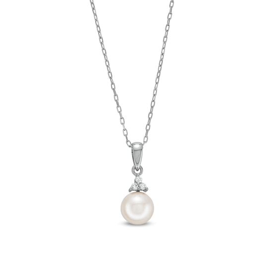 7.0 x 7.5mm Akoya Cultured Pearl and 1/20 CT. T.w. Diamond Cap Pendant in 14K White Gold