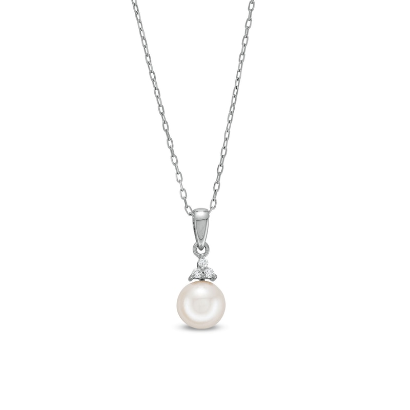 Main Image 1 of 7.0 x 7.5mm Akoya Cultured Pearl and 1/20 CT. T.W. Diamond Cap Pendant in 14K White Gold