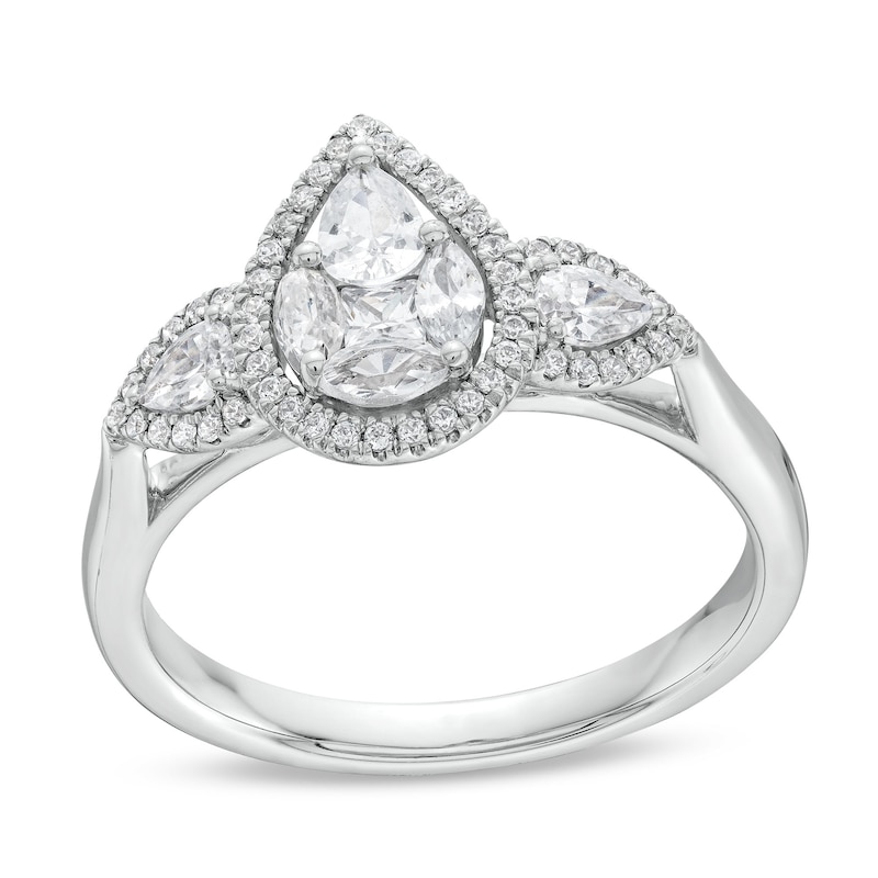 Main Image 1 of 3/4 CT. T.W. Multi-Diamond Pear Composite Framed Engagement Ring in 10K White Gold