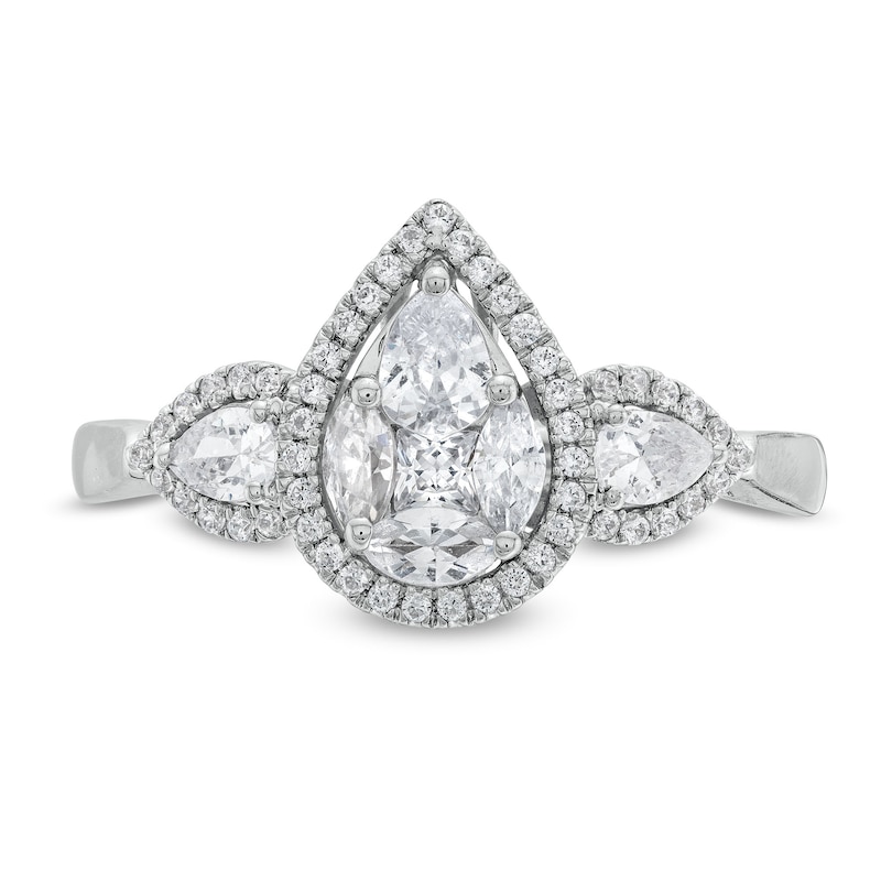 Main Image 4 of 3/4 CT. T.W. Multi-Diamond Pear Composite Framed Engagement Ring in 10K White Gold