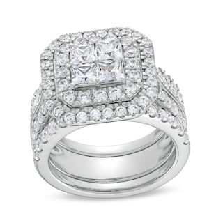 3 CT. T.W. Multi-Diamond Composite Framed Three-Piece Bridal Set in 14K White Gold