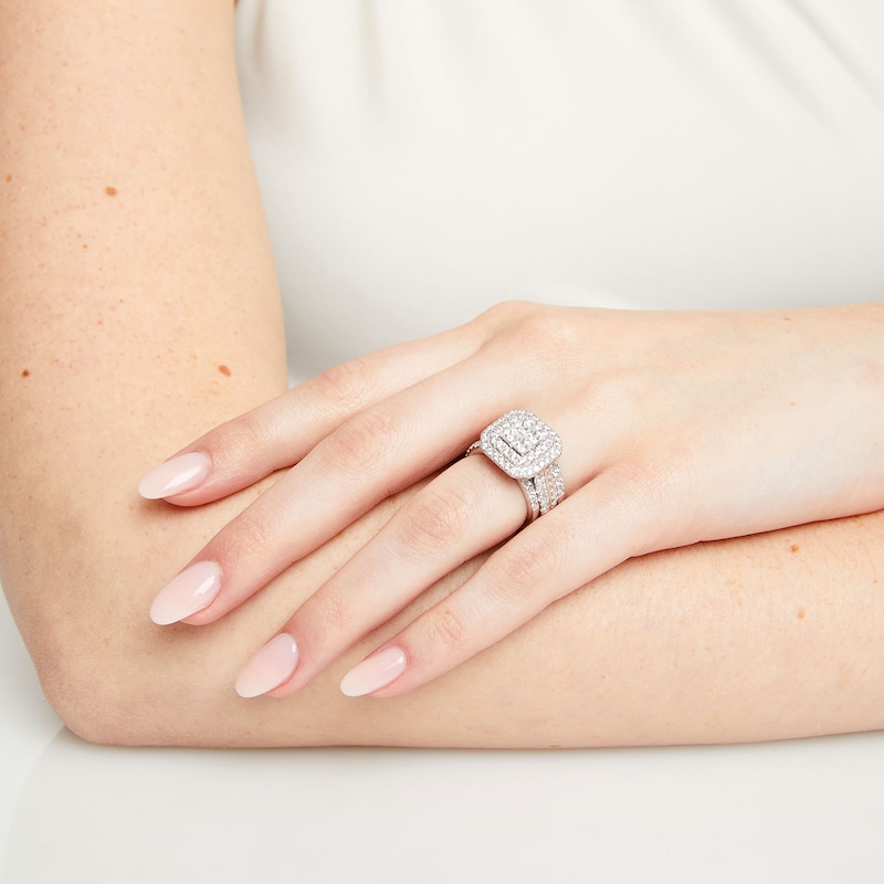 Main Image 2 of 3 CT. T.W. Multi-Diamond Composite Framed Three-Piece Bridal Set in 14K White Gold