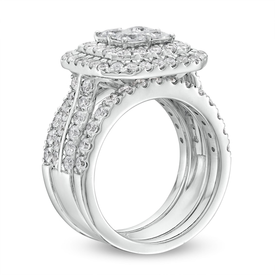 3 CT. T.w. Multi-Diamond Composite Framed Three-Piece Bridal Set in 14K White Gold