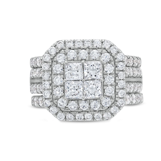 3 CT. T.w. Multi-Diamond Composite Framed Three-Piece Bridal Set in 14K White Gold