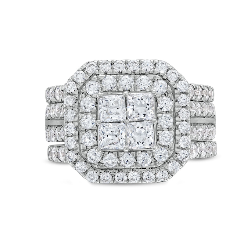 Main Image 4 of 3 CT. T.W. Multi-Diamond Composite Framed Three-Piece Bridal Set in 14K White Gold
