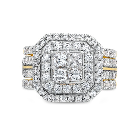 3 CT. T.w. Multi-Diamond Composite Framed Three-Piece Bridal Set in 14K Gold