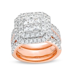 3 CT. T.W. Multi-Diamond Composite Framed Three-Piece Bridal Set in 14K Rose Gold