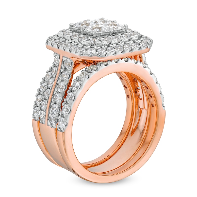 Main Image 3 of 3 CT. T.W. Multi-Diamond Composite Framed Three-Piece Bridal Set in 14K Rose Gold