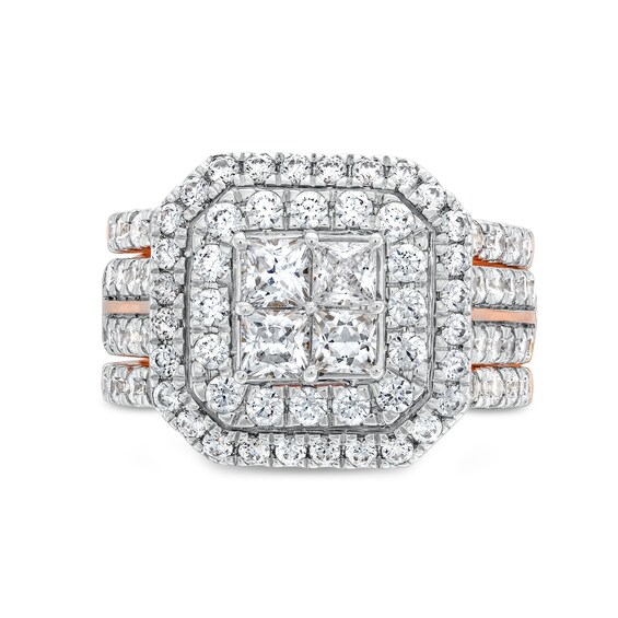 3 CT. T.w. Multi-Diamond Composite Framed Three-Piece Bridal Set in 14K Rose Gold