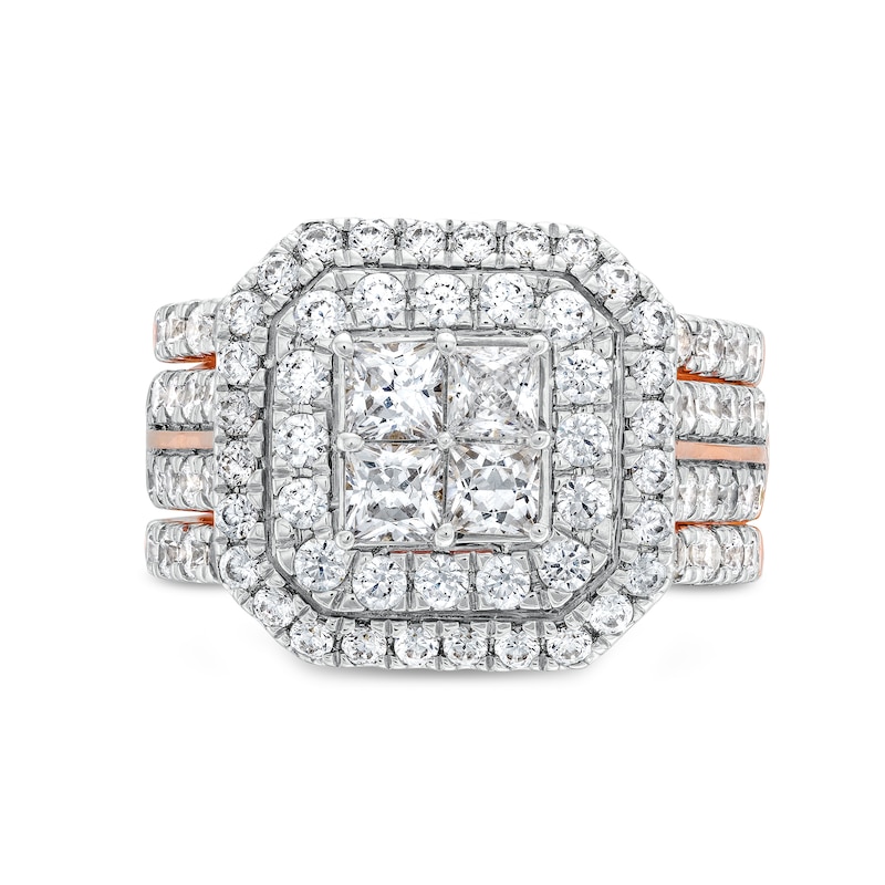 Main Image 4 of 3 CT. T.W. Multi-Diamond Composite Framed Three-Piece Bridal Set in 14K Rose Gold