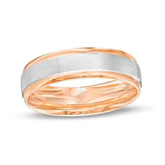 6.0mm Engravable Brushed Satin Band in 14K Two-Tone Gold (1 Line)