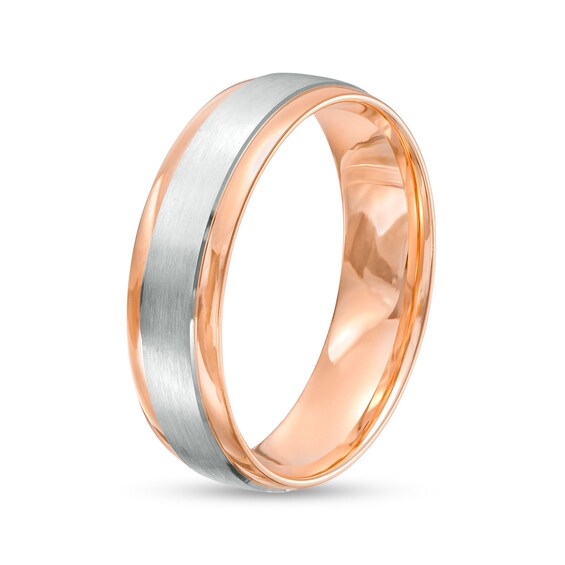 6.0mm Engravable Brushed Satin Band in 14K Two-Tone Gold (1 Line)
