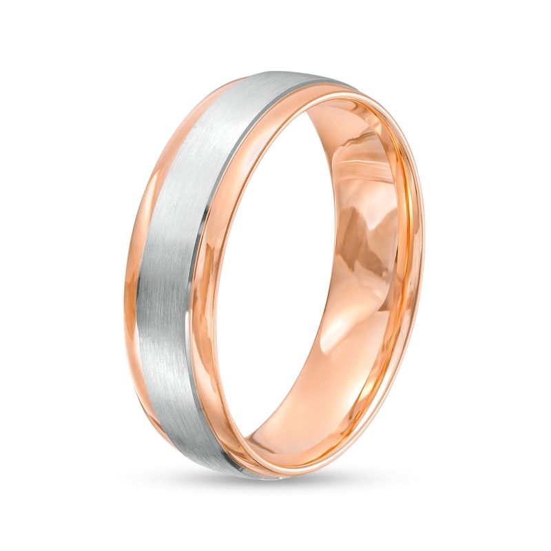 Main Image 3 of 6.0mm Engravable Brushed Satin Band in 14K Two-Tone Gold (1 Line)