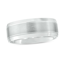 8.0mm Engravable Brushed Satin Band in 14K White Gold (1 Line)