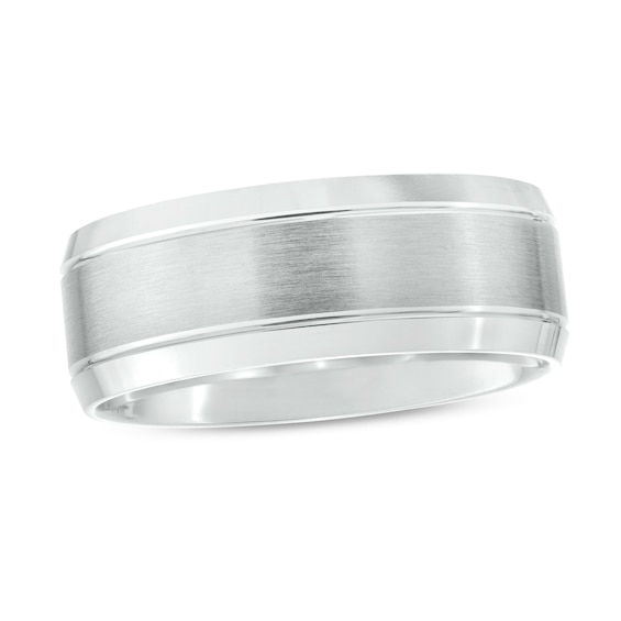 8.0mm Engravable Brushed Satin Band in 14K White Gold (1 Line)