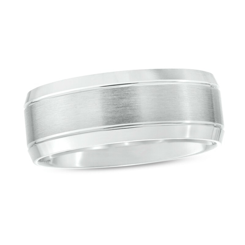 Men's 8.0mm Brushed Satin Band in 14K White Gold