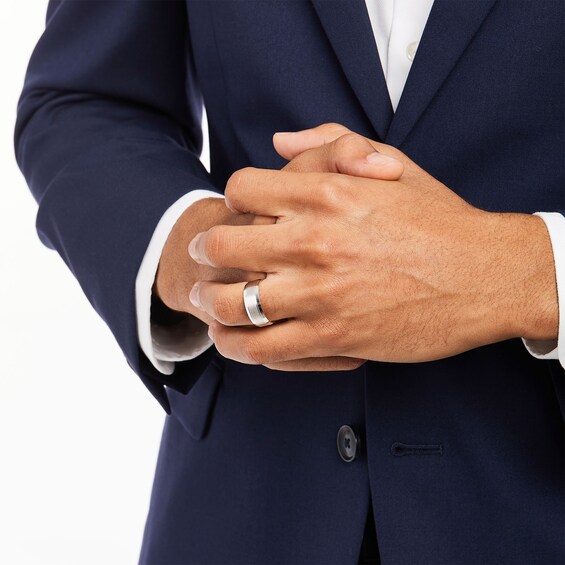 8.0mm Engravable Brushed Satin Band in 14K White Gold (1 Line)