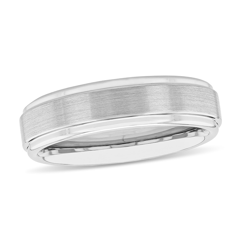 Main Image 1 of 6.0mm Engravable Stepped Wedding Band in White Tungsten (1 Line)