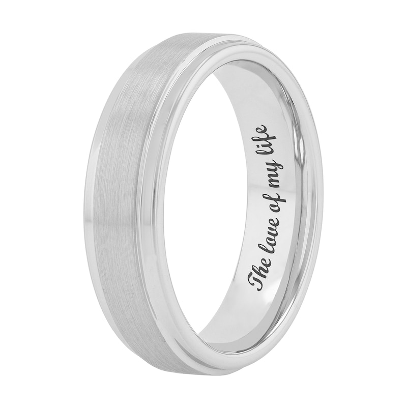 Main Image 3 of 6.0mm Engravable Stepped Wedding Band in White Tungsten (1 Line)