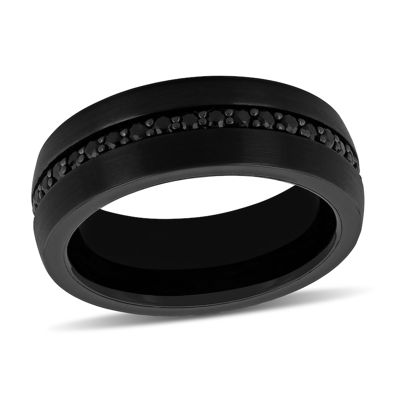 Main Image 1 of 8.0mm Black Sapphire Wedding Band in Black Ion-Plated Tungsten