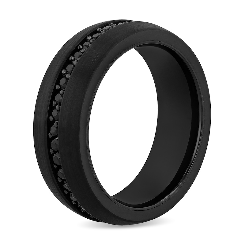 Main Image 2 of 8.0mm Black Sapphire Wedding Band in Black Ion-Plated Tungsten
