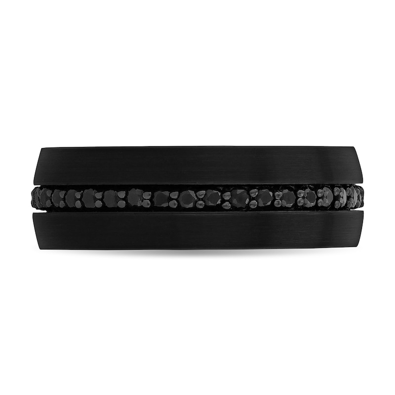 Main Image 3 of 8.0mm Black Sapphire Wedding Band in Black Ion-Plated Tungsten