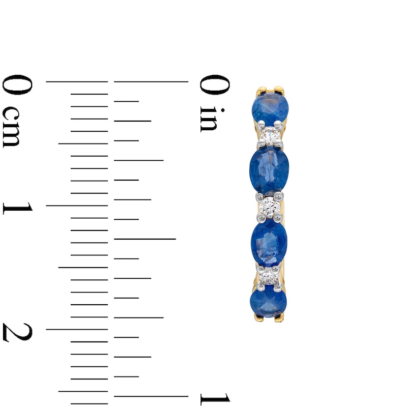 Main Image 3 of Oval Blue Sapphire and 1/8 CT. T.W. Diamond Alternating Hoop Earrings in 10K Gold